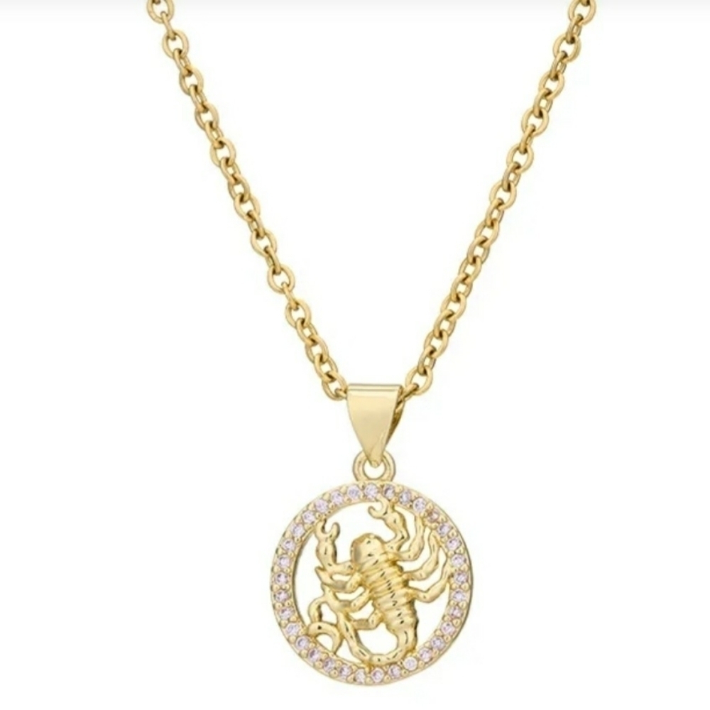 Oct-Nov Scorpio Zodiac Necklace Inlaid Zircon Gold Plated Stainless Steel - Picture 15 of 17